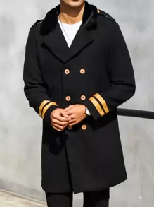 Manfinity Homme Loose Fit Men's Notched Collar Double Breasted Wool Overcoat - Black - View 7