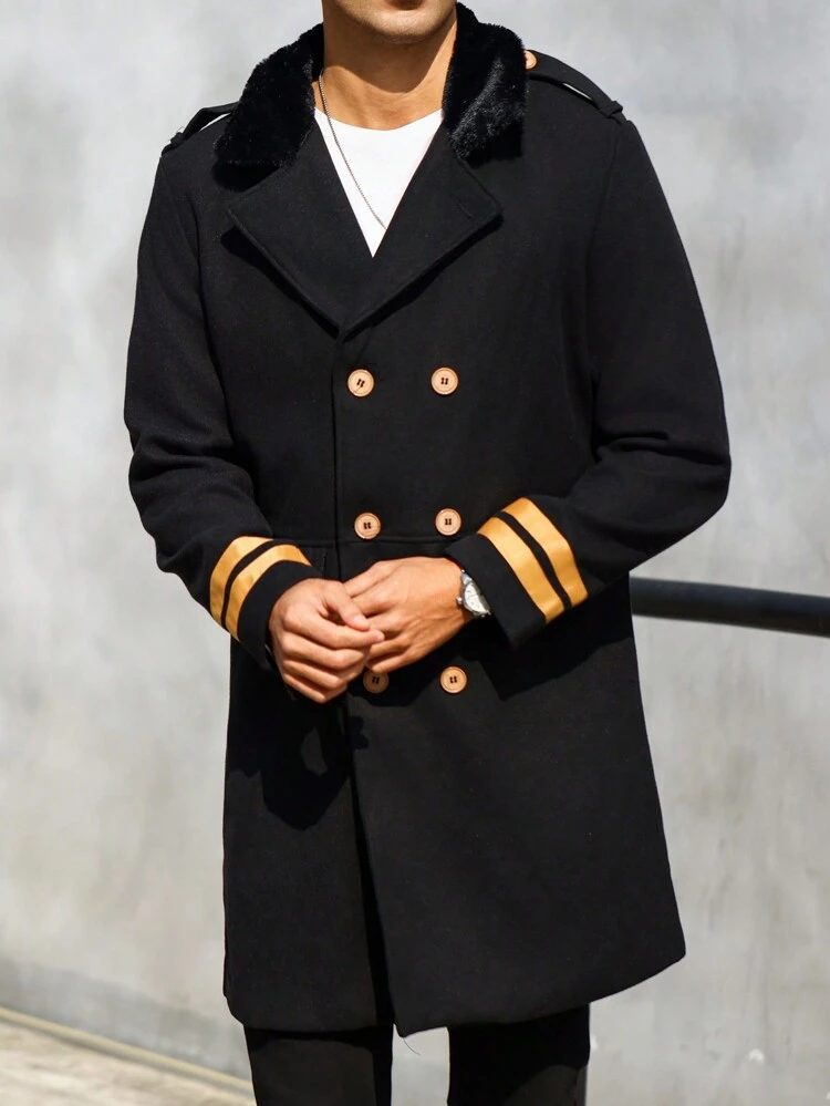 Loose Fit Men's Notched Collar Double Breasted Wool Overcoat