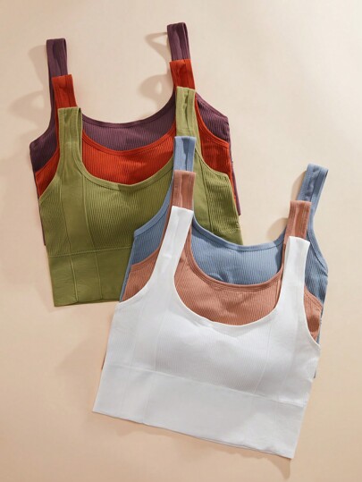 Snug Zone 6pcs/Set Women's Solid Color Basic Camisole, Workout