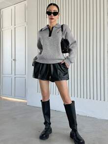 DAZY 半拉鍊休閒套頭毛衣 - 灰色 - 查看 5