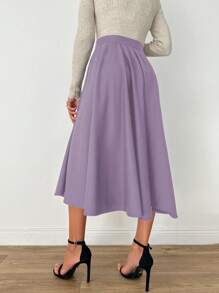 EURMUSE High Waisted Flared Skirt - Purple - View 2