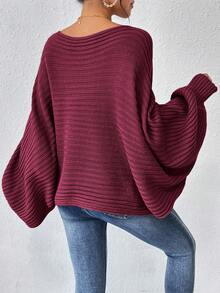 SHEIN Essnce 純色蝙蝠袖毛衣 - 酒紅色 - 查看 2