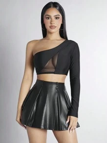 SHEIN PETITE Women's Pu Leather Skirt - Black - View 7