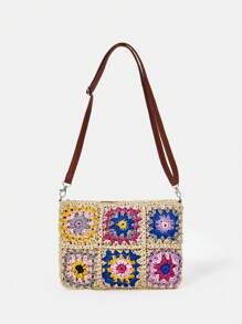 SHEIN MOD Women's Granny Square Crochet Fashionable Woven Bag - Multicolor - View 1