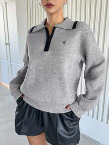 DAZY 半拉鍊休閒套頭毛衣 - 灰色 - 查看 8