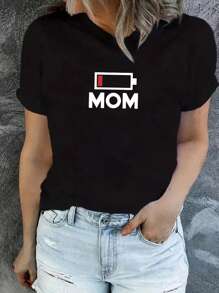 SHEIN LUNE 大尺寸字母電力印花短袖t卹 - 黑色 - 查看 1