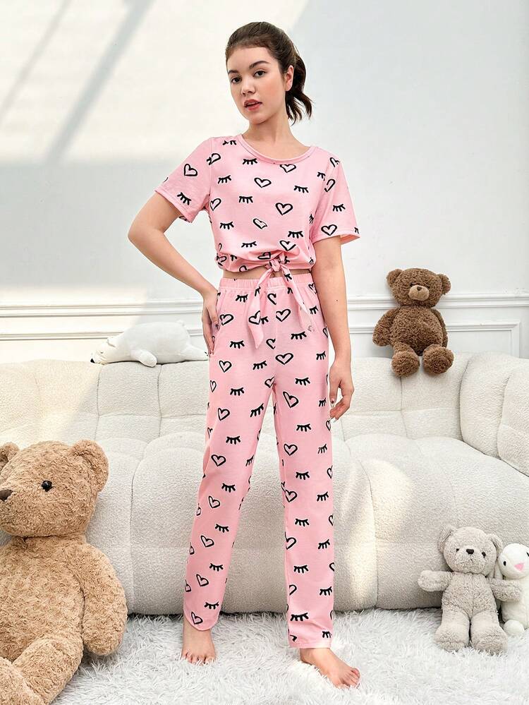 Teenage Girls' Heart & Eyelash Patterned Homewear Set