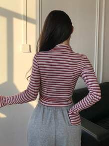 Dazy Designer In sọc Thêu Sao Ngắn Áo thun - Nhiều màu - Xem 2