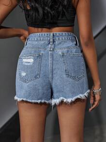 SHEIN EZwear Women's Ripped Denim Shorts Y2k - Medium Wash - View 3