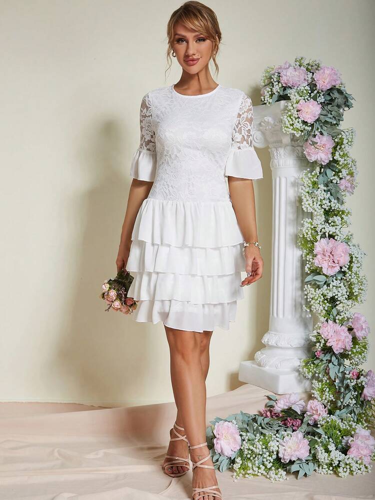 Eilly Bazar Vá lại Xù ren Hem Váy lúc lắc - trắng - Xem 3