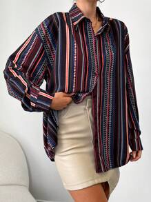 SHEIN Cottnline Camicetta Stampata Intera Con Spalle Scoperte Taglie Forti - Multicolore - Visualizzare 4