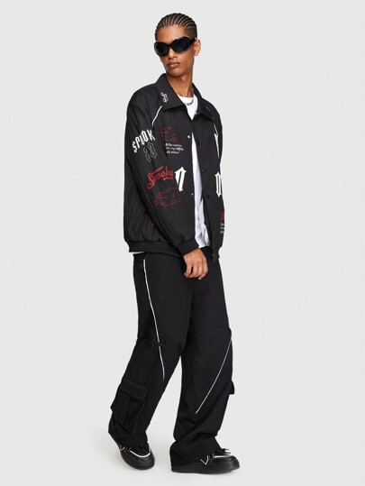 Prep Men's Letter Print Lapel Jacket