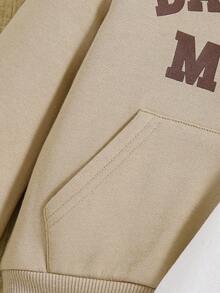 SHEIN Baby Girls' Hooded Sweatshirt Set With Letter Print And Thermal Lined - Brown - View 4