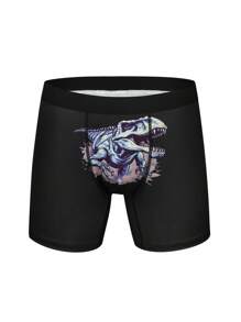 Men's Dinosaur Print Boxer Briefs - Black - View 1