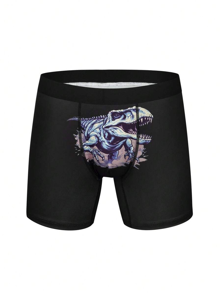Men's Dinosaur Print Boxer Briefs - Black - View 1
