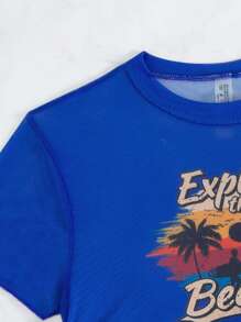 SHEIN Swim Summer Beach Text Print Hollow Out Two Pieces Bikini Set - Royal Blue - View 4