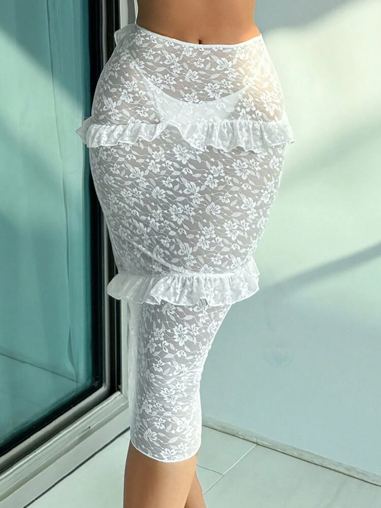 Women's Frill Mesh Hem Skirt Summer