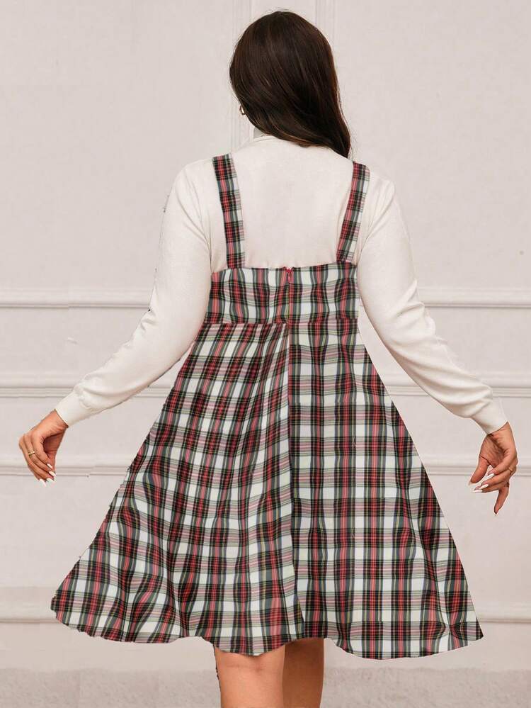 Women's Plus Size Plaid Overall Dress