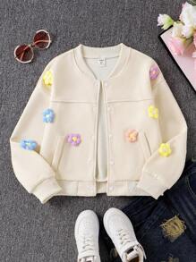 SHEIN Tween Girl 3d Floral Print Jacket - Apricot - View 1
