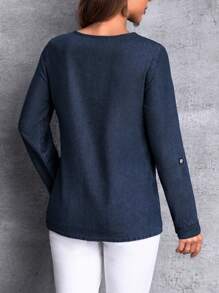 EMERY ROSE 斜插襟丹寧布上衣,捲起袖子的設計