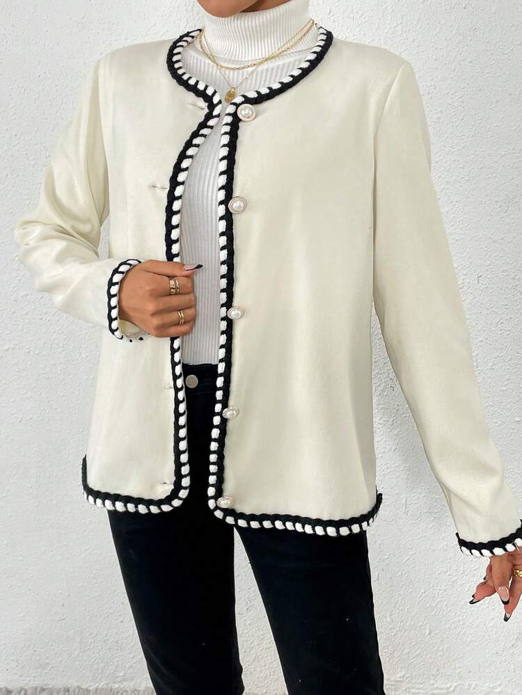 Patchwork Edge Round Neck Jacket