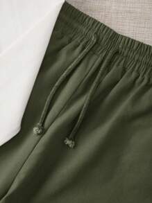 Teenage Girls' Portrait & Slogan Print Knitted T-shirt And Woven Cargo Pocket Pants, 2pcs/set - Army Green - View 3