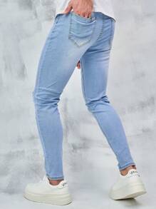 Men's Skinny Ripped Jeans - Light Wash - View 7