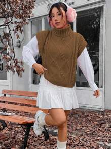 Flirla Solid Color High-neck Sweater Vest For Women