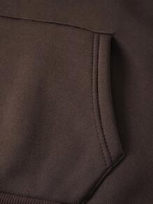 SHEIN EZwear 大尺寸心型印花抽繩連帽休閒運動衫 - 棕色 - 查看 8
