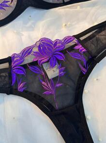 Floral Lace See-Through Lingerie Set, Bra & Panty Set - Multicolor - View 5