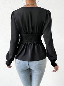 SHEIN Privé Của phụ nữ Eo Bọc Xù Hoa Sen Áo sơ mi - màu đen - Xem 2