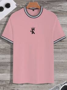 Manfinity Homme 男士王冠和字母圖案T恤 - 粉色 - 查看 4