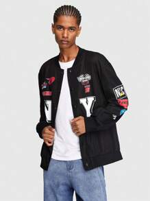 ROMWE MEN Prep Men's Letter Printed Baseball Jacket - Black - View 4
