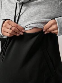 SHEIN Maternity Turtleneck Contrast Color Nursing Pullover - Grey - View 7