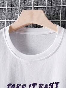 男裝加大尺碼口號印花下垂肩t恤 - 白色 - 查看 5