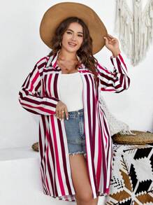 Celure 大尺碼條紋襯衫連衣裙無腰帶 - 彩色 - 查看 1
