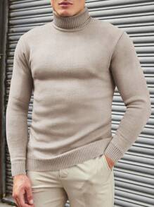 SHEIN Cottnline Suéter Sencillo De Color Sólido Para Hombre - Beis - Ver 1