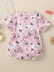 Baby Girls' Short Sleeve Rabbit Allover Print Bodysuit - Pink - View 2