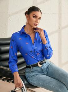GENKIRA Butterfly Pattern Printed Long Sleeve Shirt - Blue - View 3