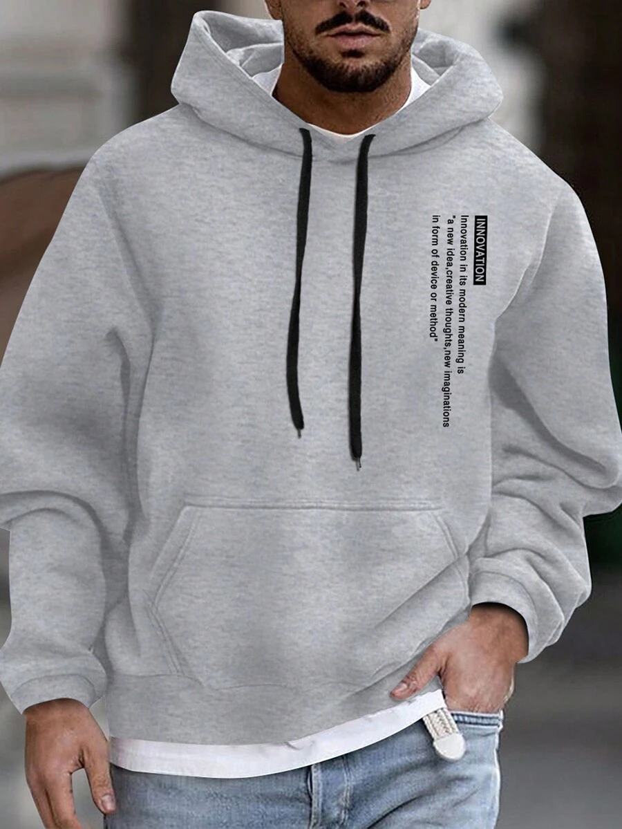 Manfinity Homme Nam áo có mũ Giải trí Áo nỉ Với In thư Tay áo dài - Màu Xám nhạt - Xem 1