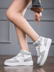Ladies' Fashionable And Versatile High-top Sneakers With Breathable Laces Design, Comfortable And Breathable Sports Shoes - Grey - View 2