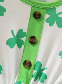 SHEIN Little Girls' Clover Pattern Printed Long Sleeve Top And Pants Set - Green - View 8