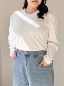 Dazy Plus Plus Size Women's Leg-Of-Mutton Sleeve T-Shirt Long Sleeve Women Tops - White - View 4