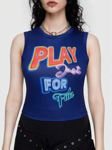 ROMWE Street Life Neon Text Print Slim Fit Crop Top Sleeveless Shirt