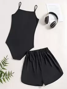 Sparklyn Teen Girls' Letter Print Tank Jumpsuit And Shorts Set