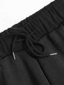 SHEIN EZwear Màu thuần Eo đàn hồi & Cuffed Hem Quần Chạy bộ - màu đen - Xem 7