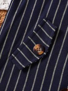 嬰幼兒男童條紋簡約風保暖長袖風衣外套 - 寶藍色 - 查看 5