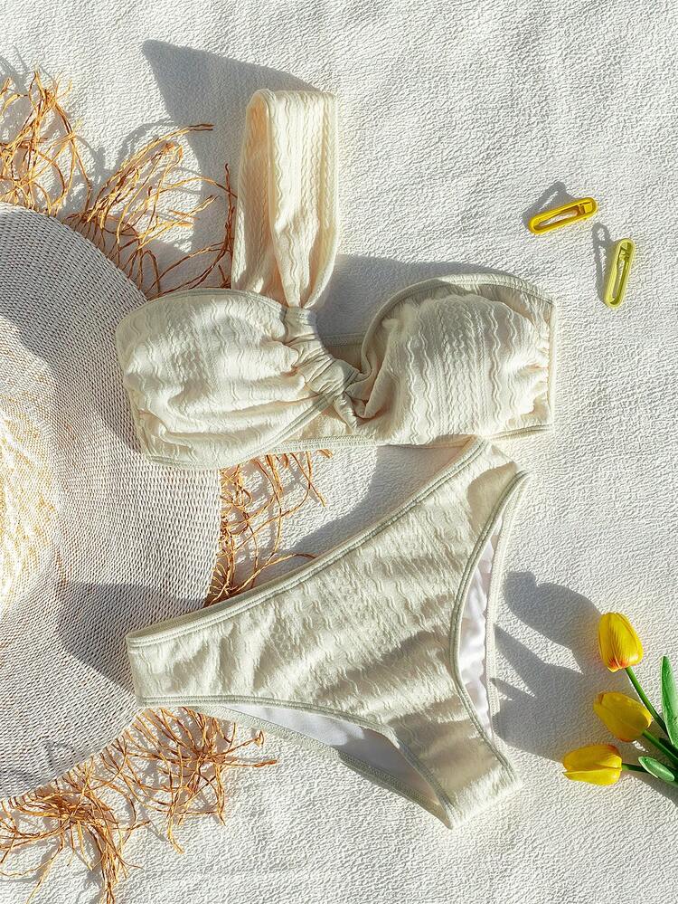 Summer One Shoulder Textured Bikini Set