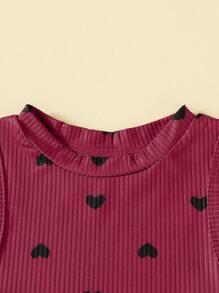 SHEIN 年轻女孩 2 件套心形印花背心和喇叭裤夏季服装 - 紅色 - 查看 3