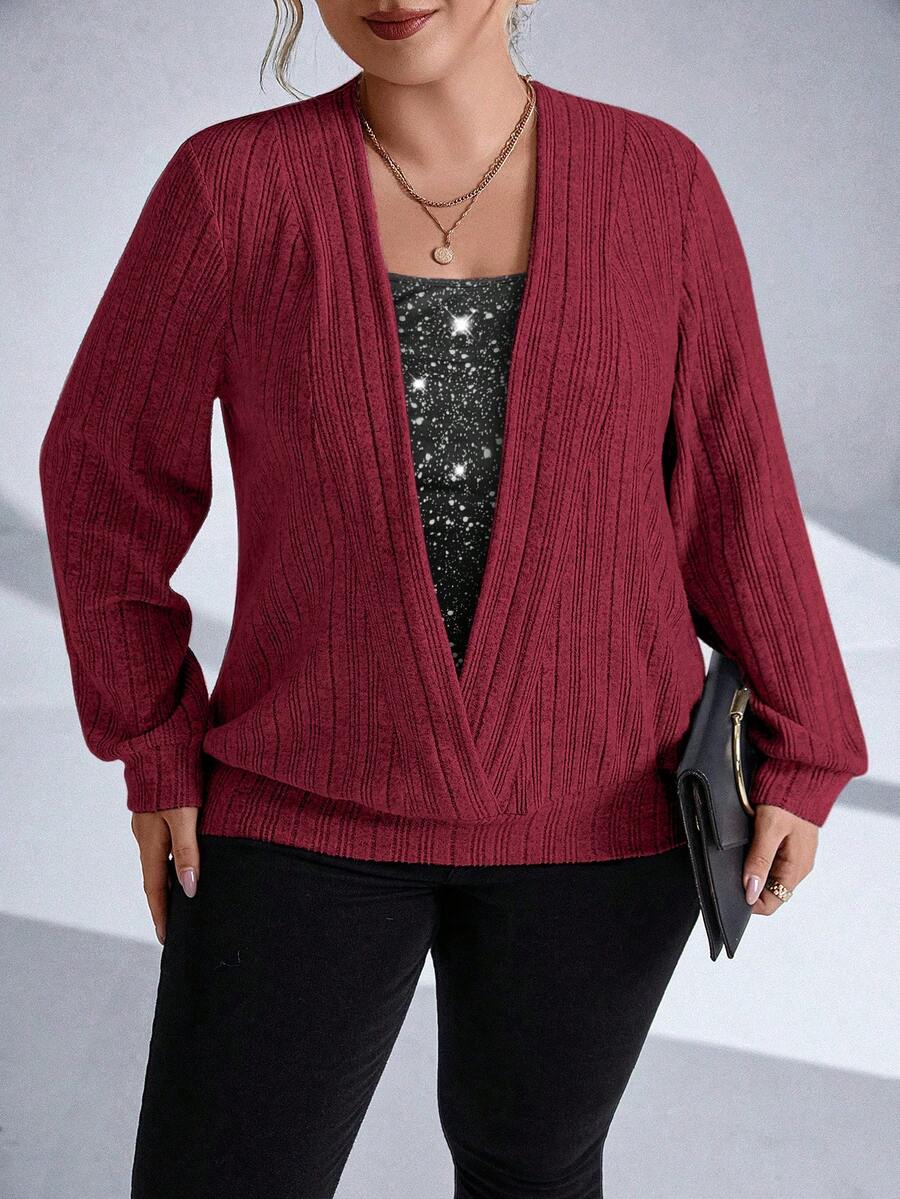 SHEIN LUNE 大尺碼女款二合一長袖運動衫 - 彩色 - 查看 1